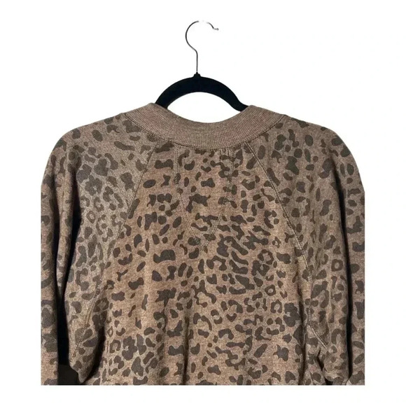 1914. OCEAN DRIVE LONG SLEEVE CROPPED SWEATER BROWN/BLACK LEOPARD PRINT SIZE MED - Picture 7 of 8